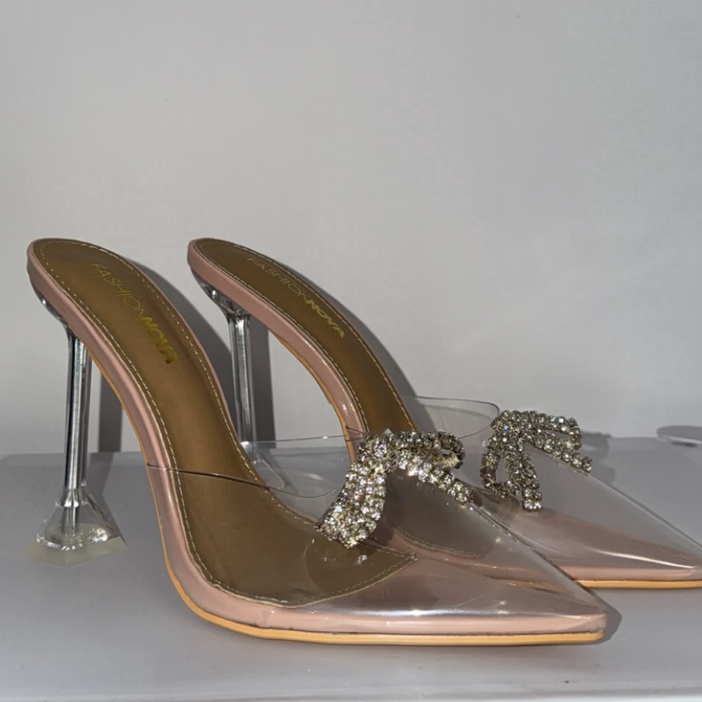 Fashion Nova Clear and Embellished Heels
